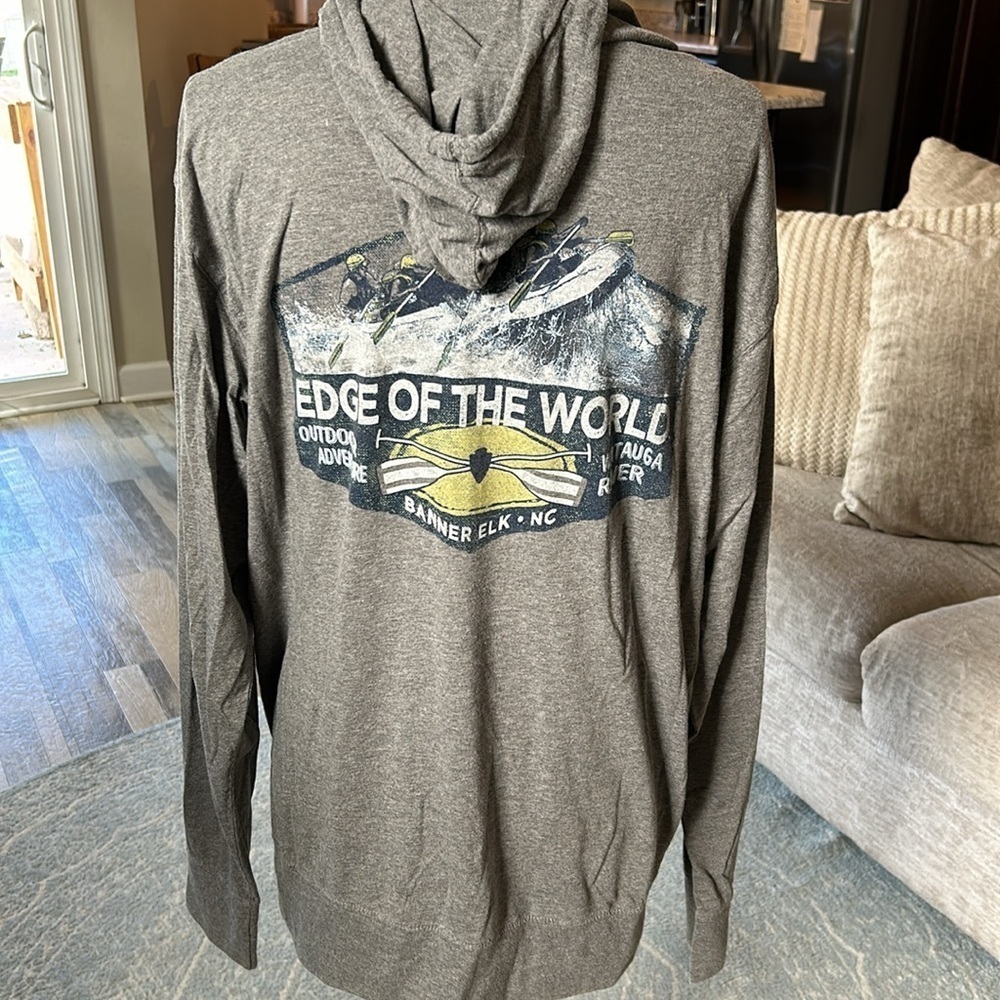 Edge of the world white water rafting banner elk NC grey hoodie